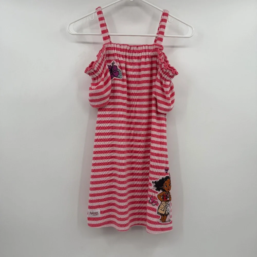 Disney Dress Girls 7/8 Pink Moana Terrycloth Beach Cover Up Striped Summer